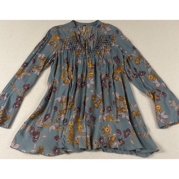 Free People Tops - Free People Top Blouse Floral Cottage MED Butterfly Career Dressy Flowy Smocked